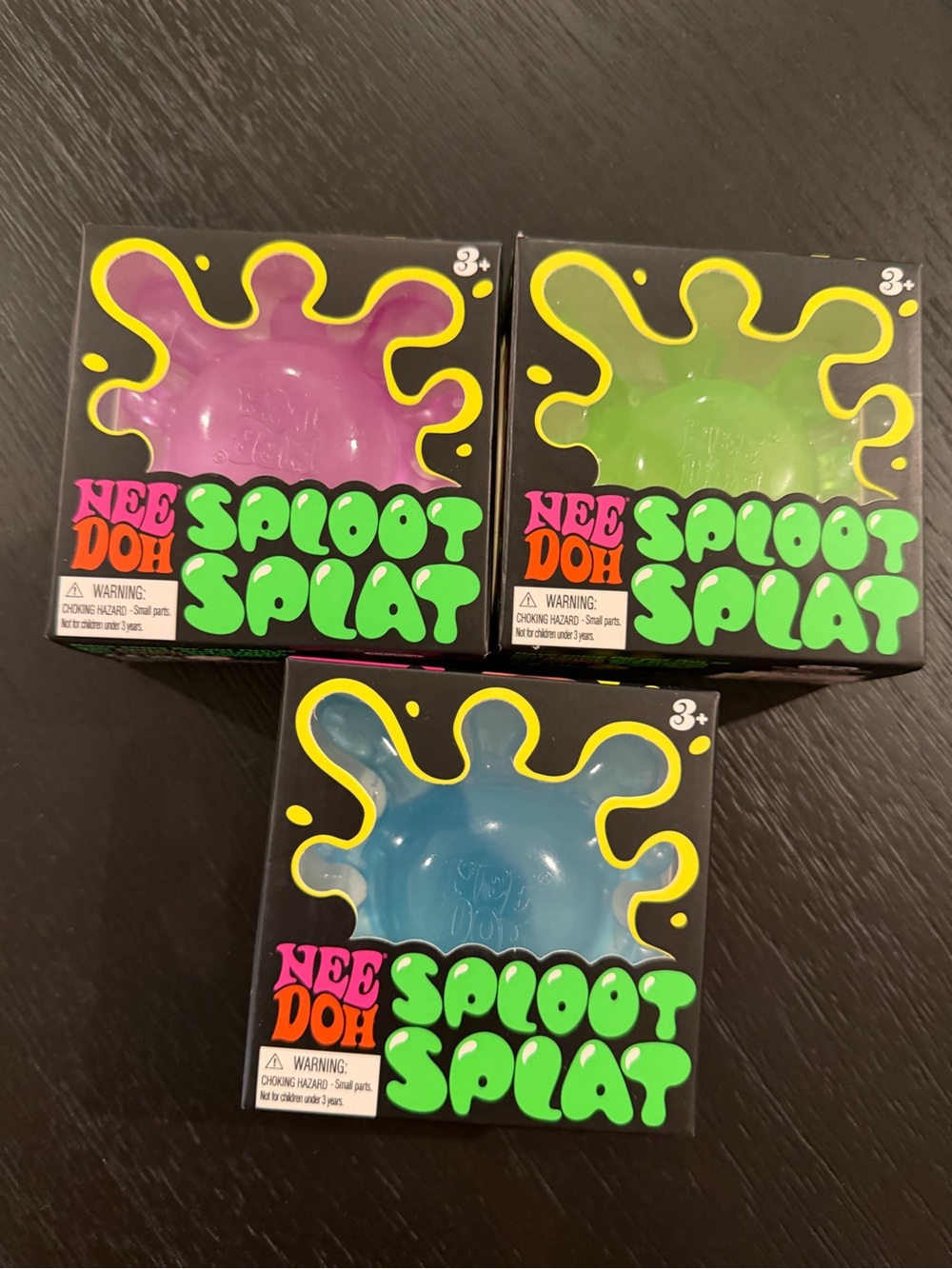 Needoh Sploot Splat Kids Toy — Blue, Green, Purple authentic set of 3